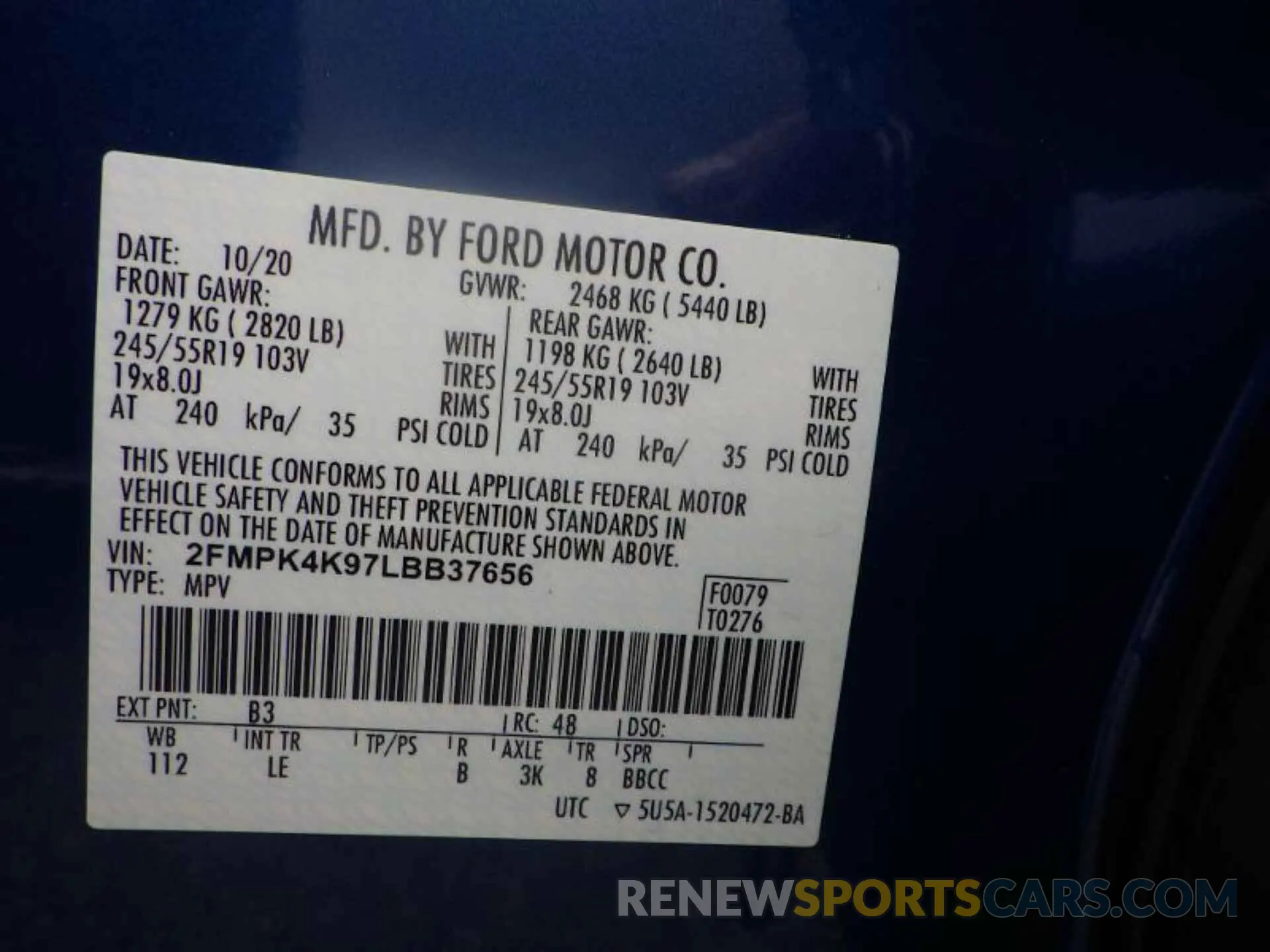 9 Photograph of a damaged car 2FMPK4K97LBB37656 FORD EDGE 2020