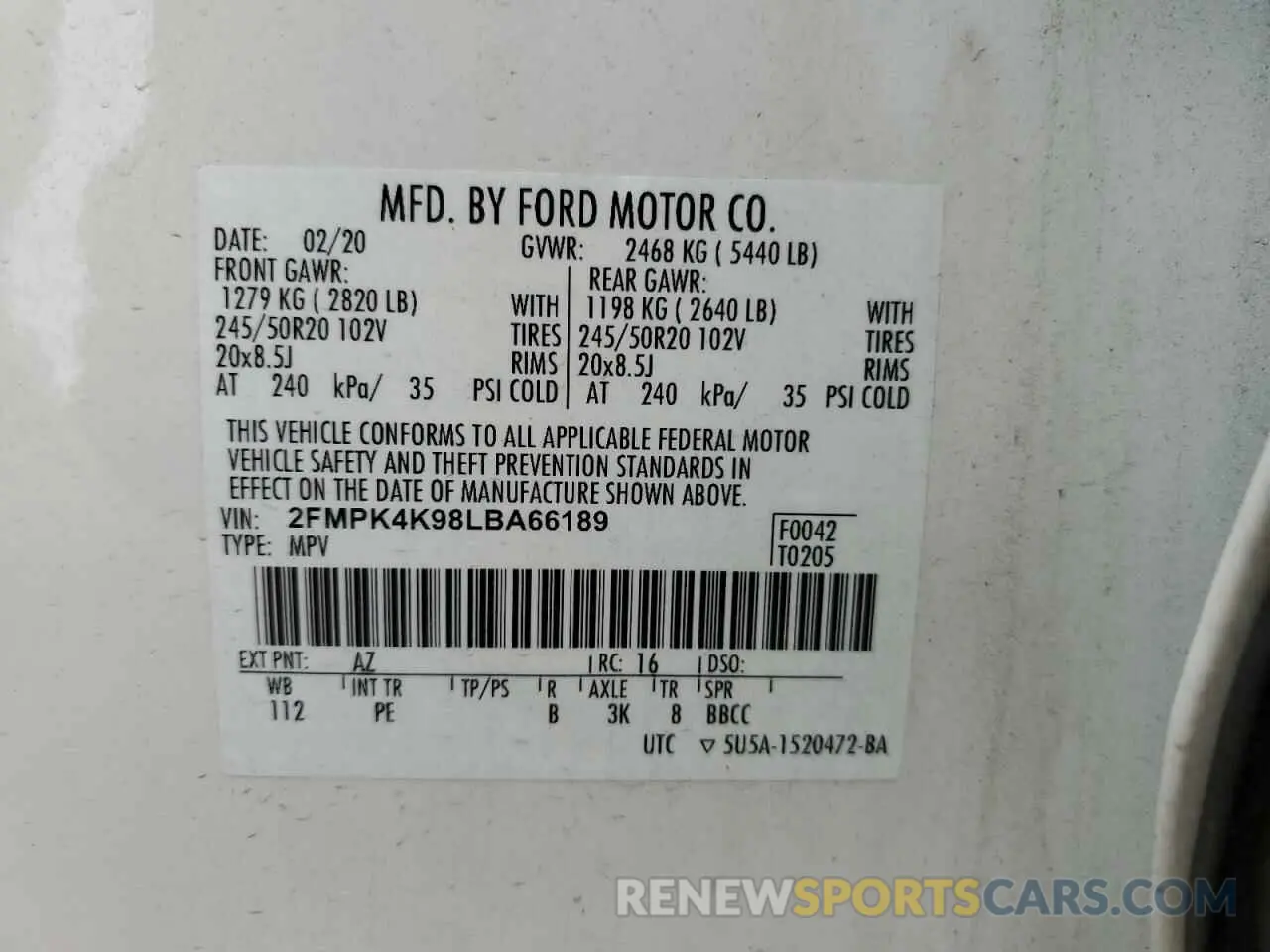 14 Photograph of a damaged car 2FMPK4K98LBA66189 FORD EDGE 2020