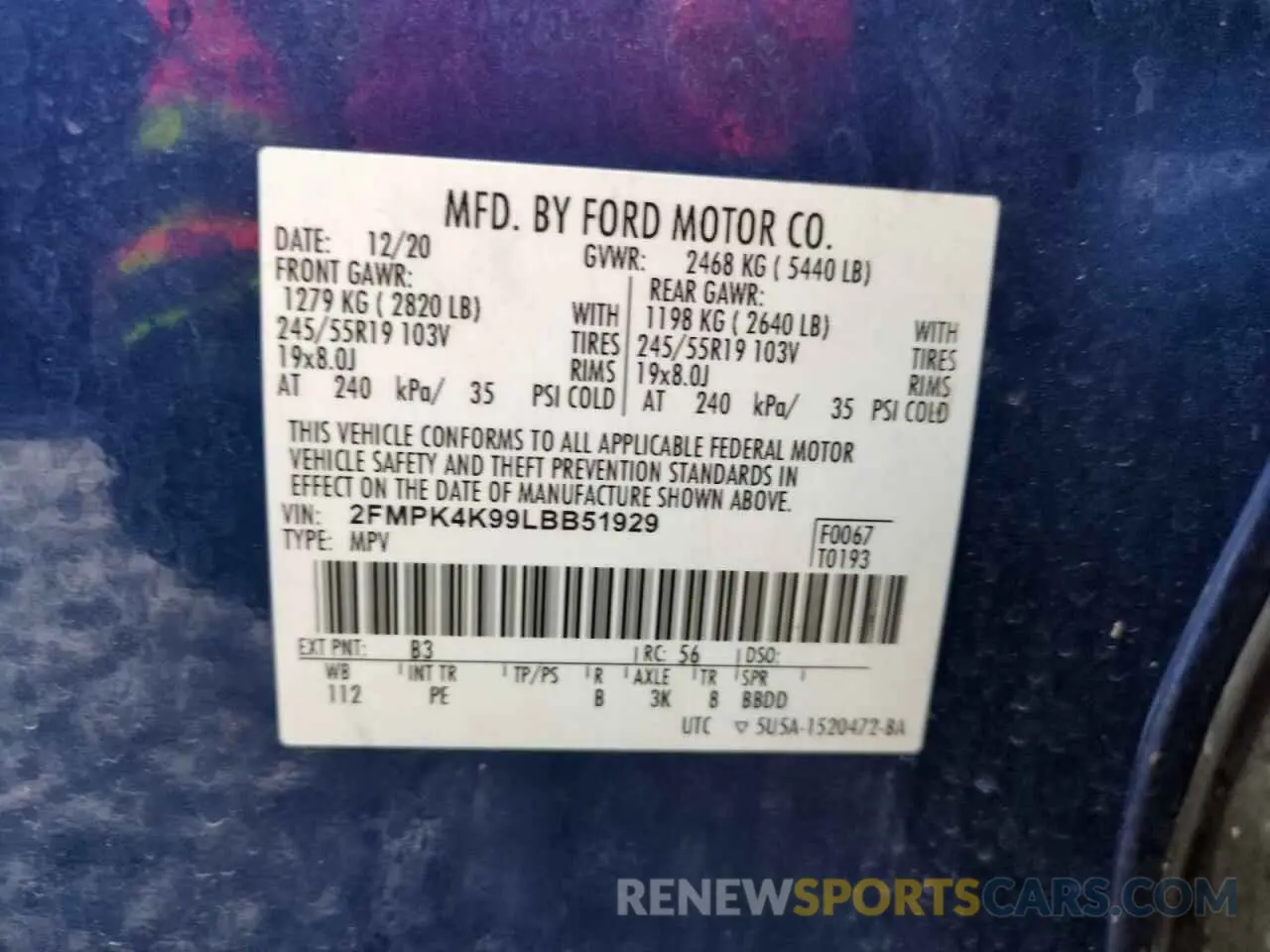 13 Photograph of a damaged car 2FMPK4K99LBB51929 FORD EDGE 2020