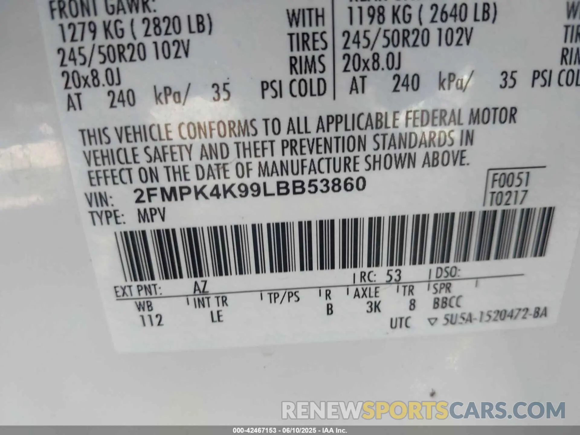 9 Photograph of a damaged car 2FMPK4K99LBB53860 FORD EDGE 2020