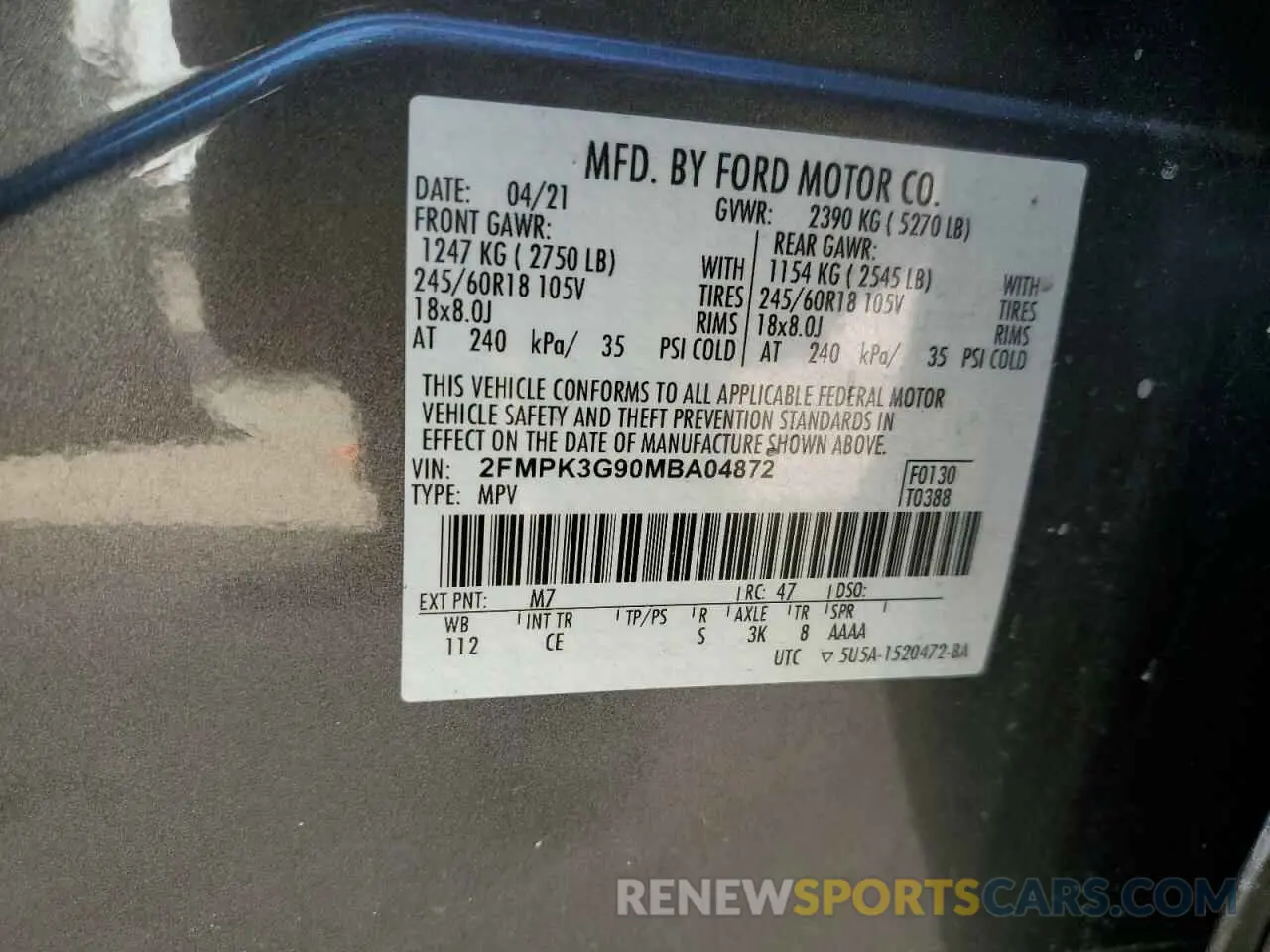 12 Photograph of a damaged car 2FMPK3G90MBA04872 FORD EDGE 2021