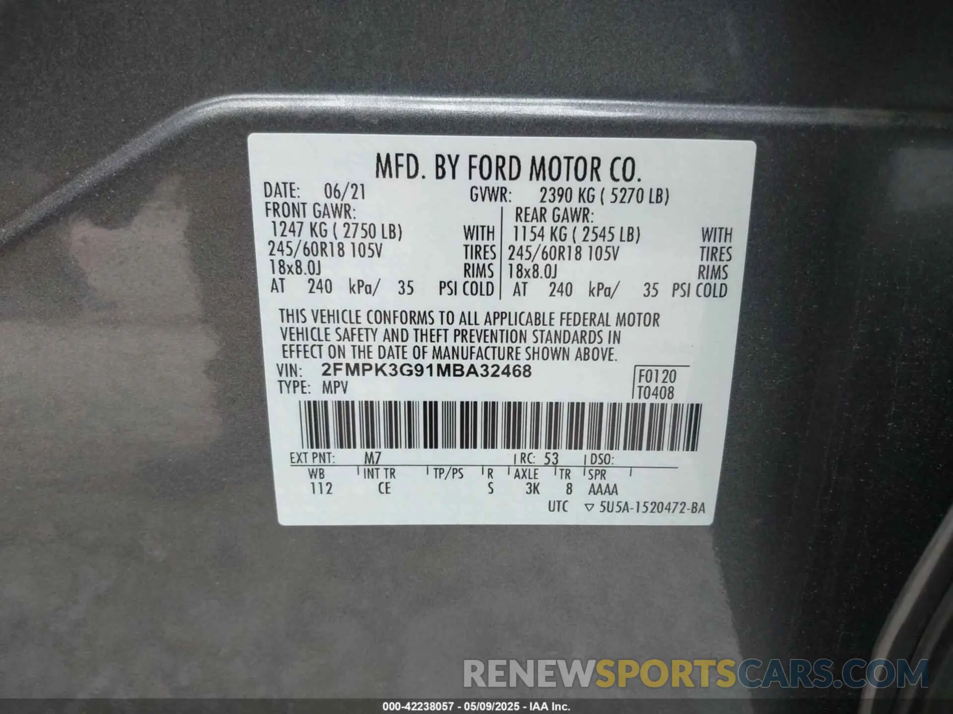 9 Photograph of a damaged car 2FMPK3G91MBA32468 FORD EDGE 2021