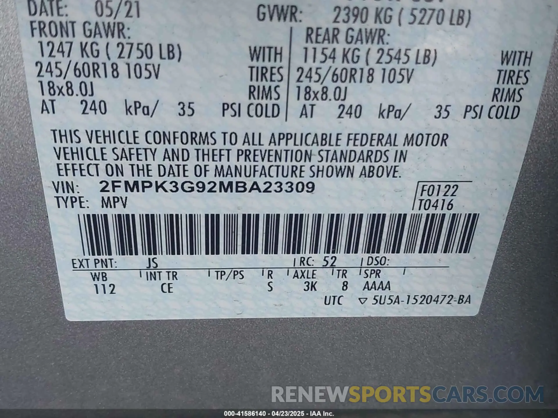 9 Photograph of a damaged car 2FMPK3G92MBA23309 FORD EDGE 2021