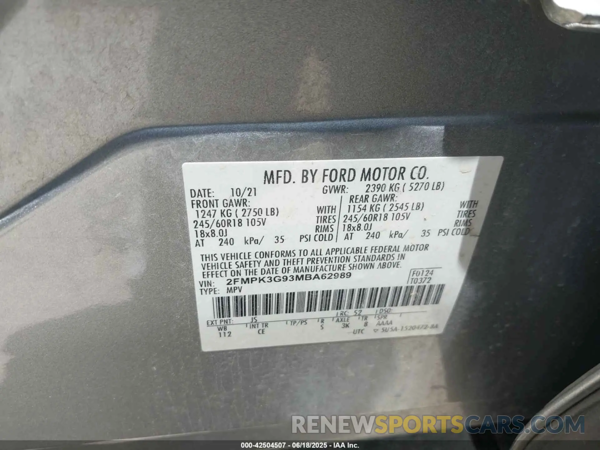 9 Photograph of a damaged car 2FMPK3G93MBA62989 FORD EDGE 2021
