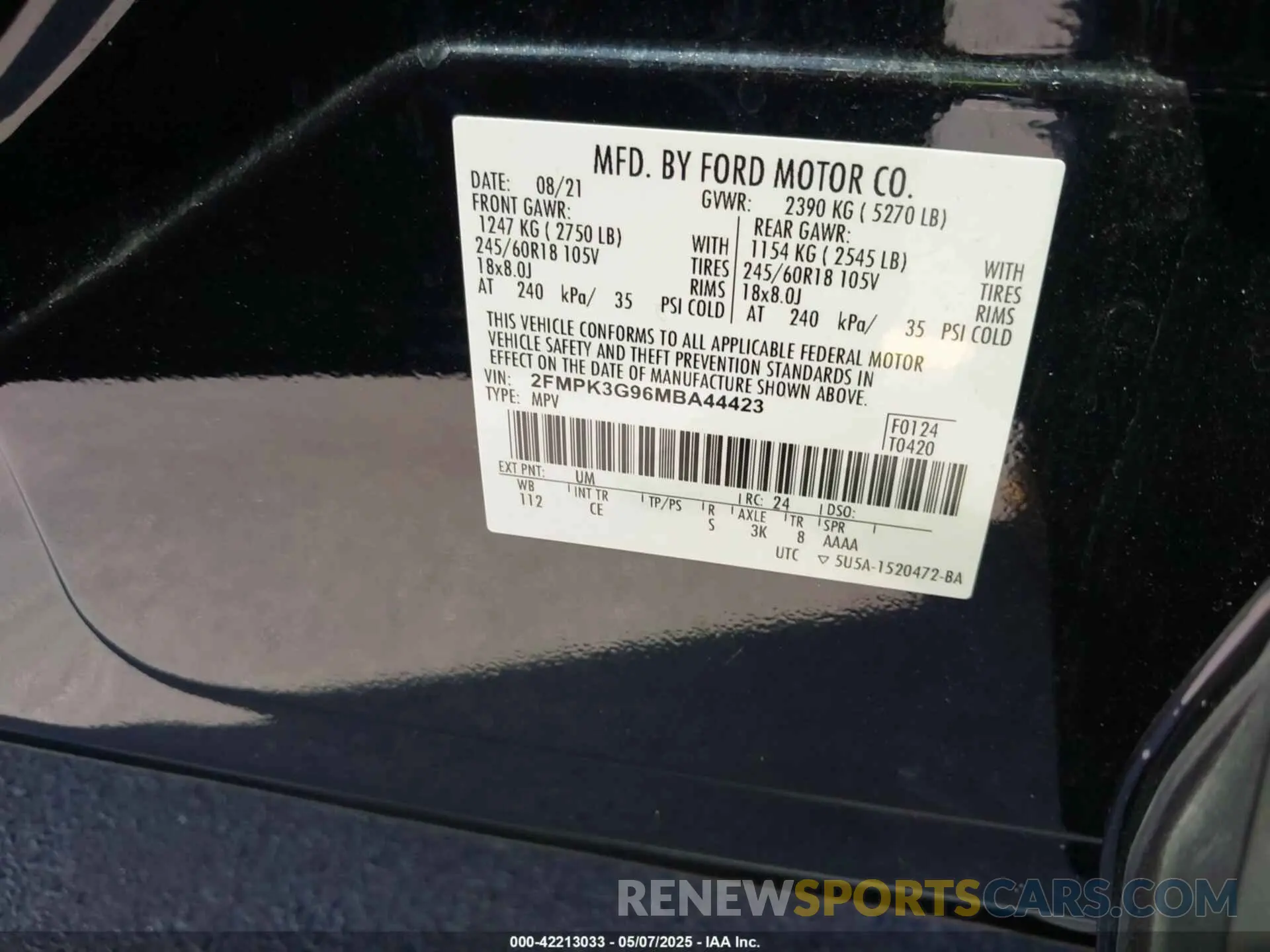 9 Photograph of a damaged car 2FMPK3G96MBA44423 FORD EDGE 2021