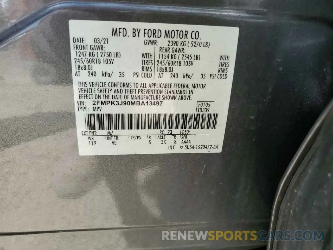13 Photograph of a damaged car 2FMPK3J90MBA13497 FORD EDGE 2021