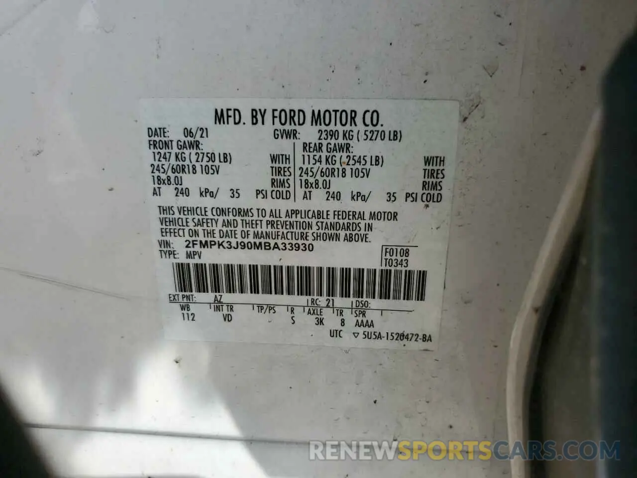 13 Photograph of a damaged car 2FMPK3J90MBA33930 FORD EDGE 2021