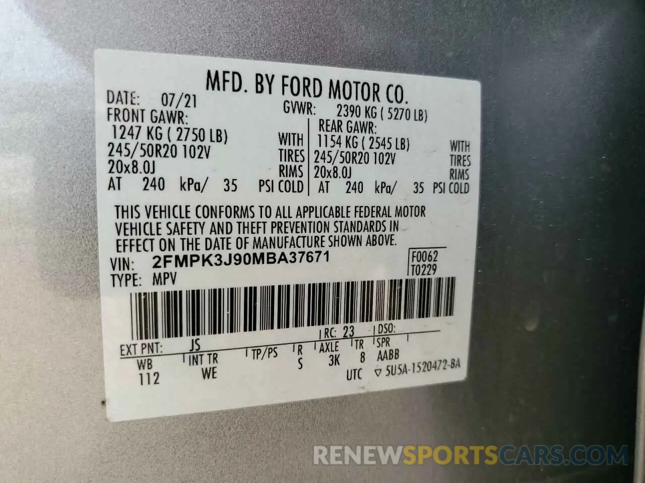 13 Photograph of a damaged car 2FMPK3J90MBA37671 FORD EDGE 2021