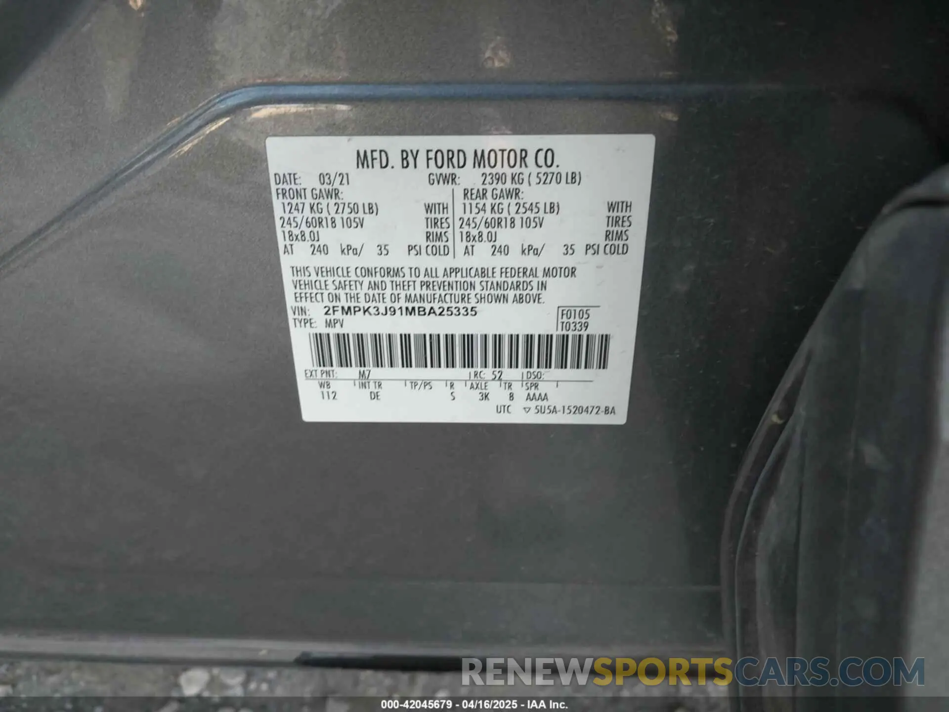 9 Photograph of a damaged car 2FMPK3J91MBA25335 FORD EDGE 2021