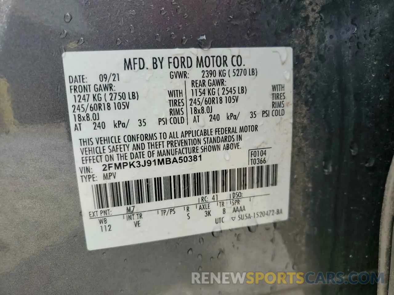 13 Photograph of a damaged car 2FMPK3J91MBA50381 FORD EDGE 2021