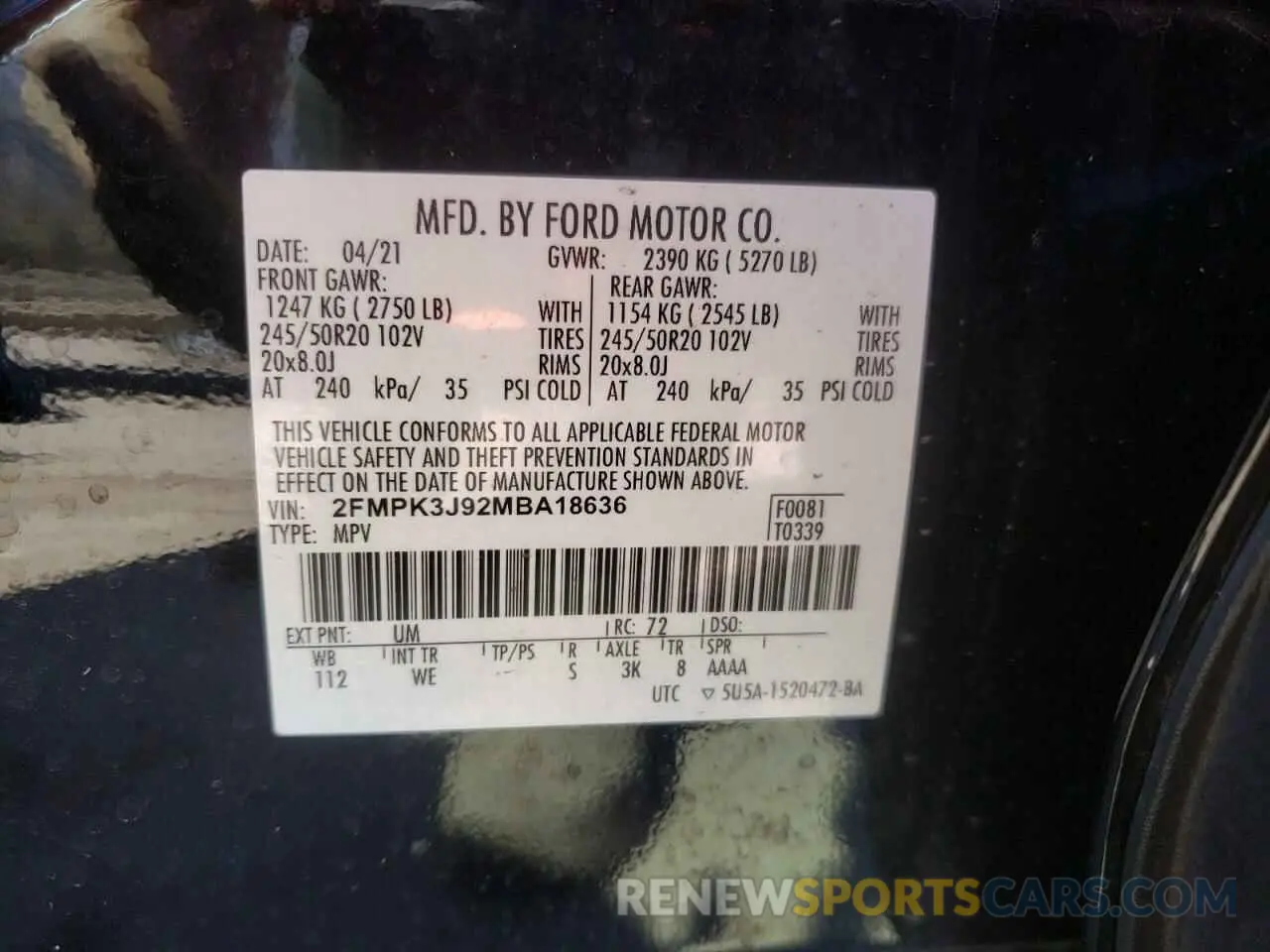 12 Photograph of a damaged car 2FMPK3J92MBA18636 FORD EDGE 2021