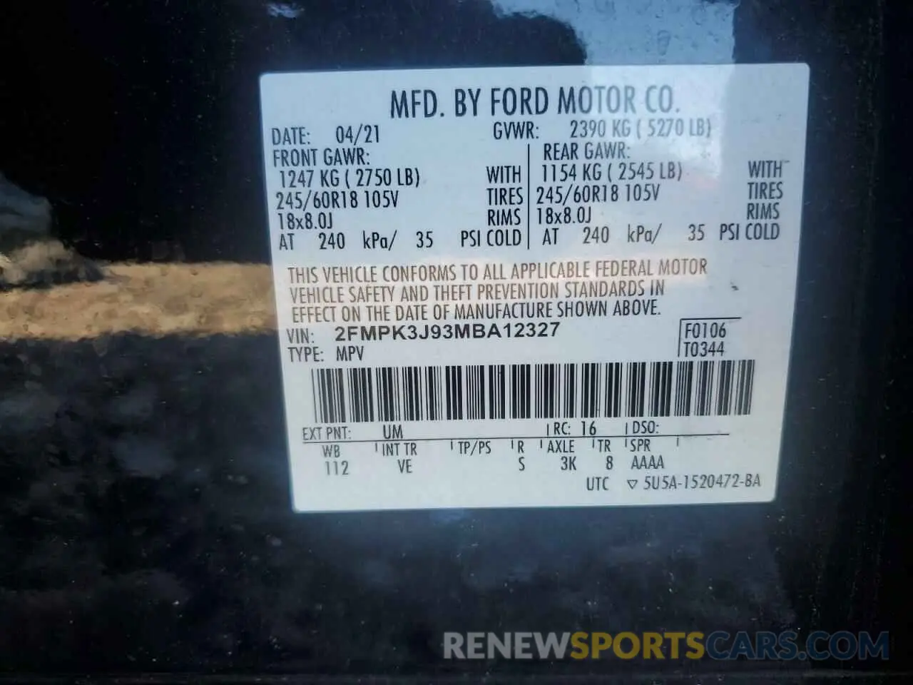 13 Photograph of a damaged car 2FMPK3J93MBA12327 FORD EDGE 2021