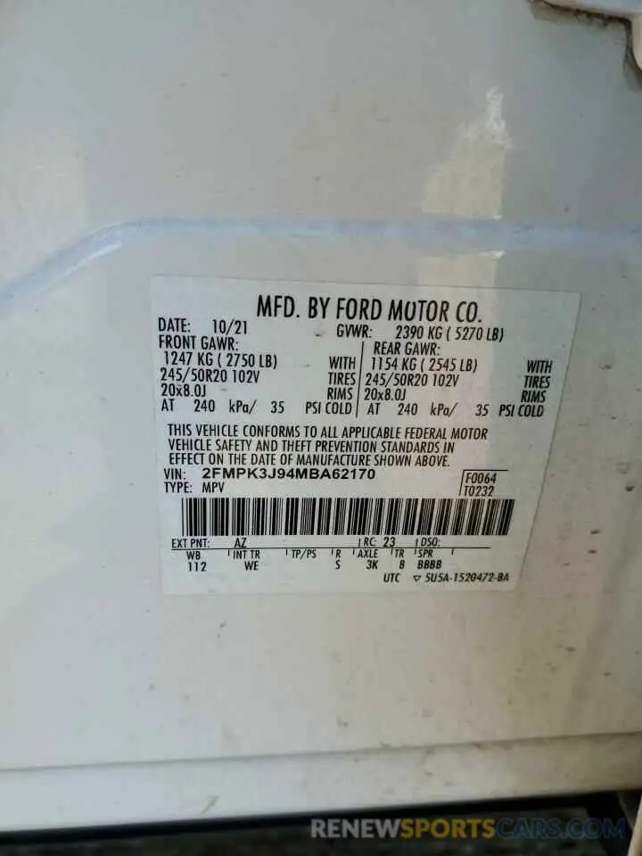 14 Photograph of a damaged car 2FMPK3J94MBA62170 FORD EDGE 2021