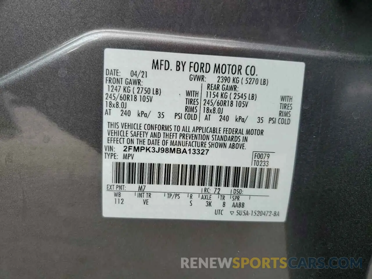 16 Photograph of a damaged car 2FMPK3J98MBA13327 FORD EDGE 2021