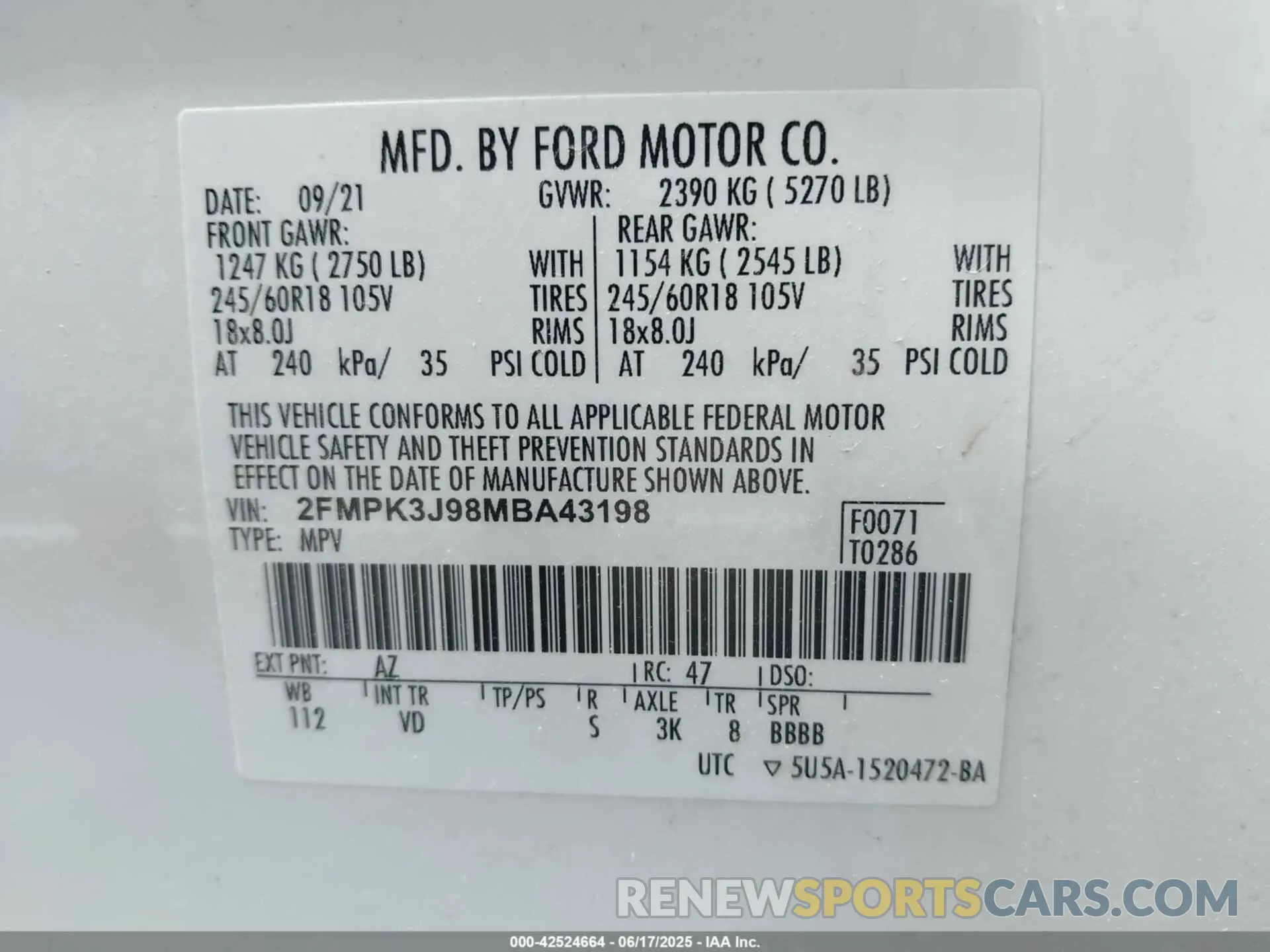 9 Photograph of a damaged car 2FMPK3J98MBA43198 FORD EDGE 2021