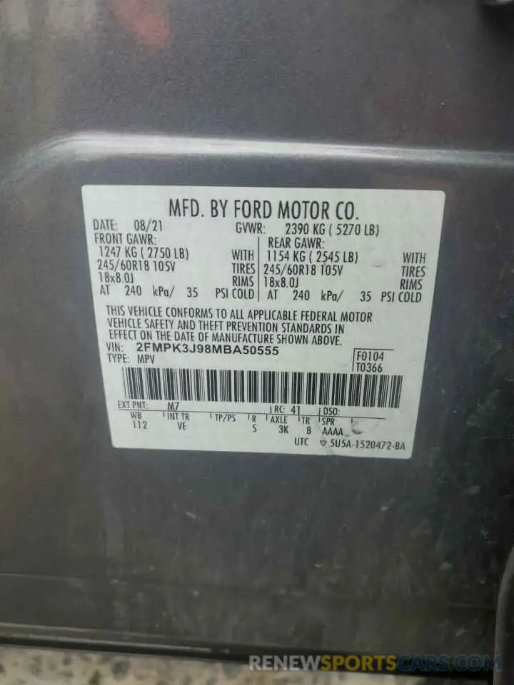 13 Photograph of a damaged car 2FMPK3J98MBA50555 FORD EDGE 2021