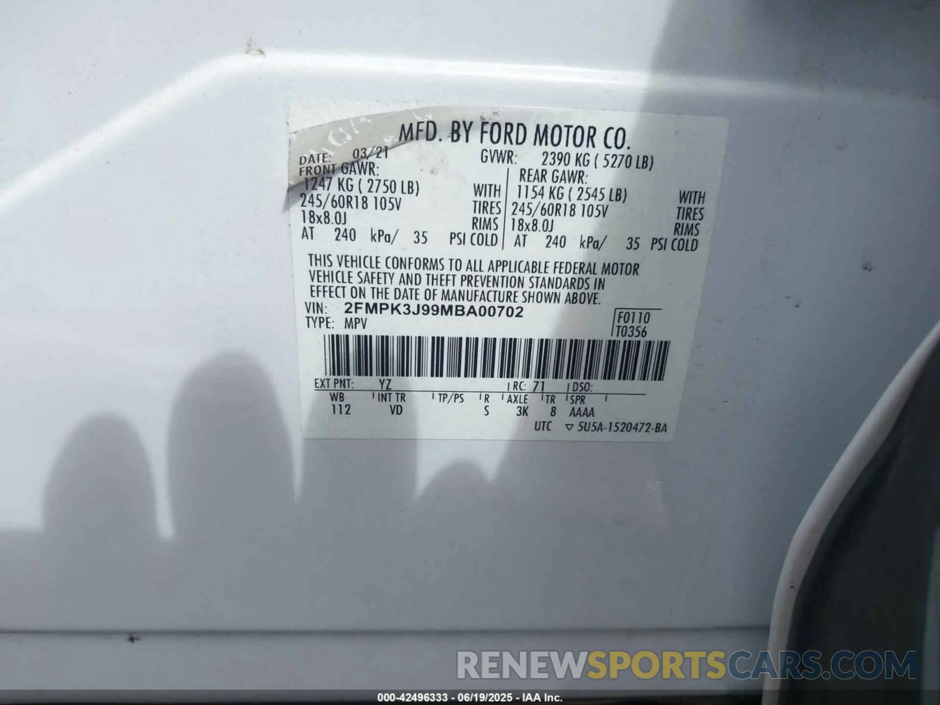 9 Photograph of a damaged car 2FMPK3J99MBA00702 FORD EDGE 2021
