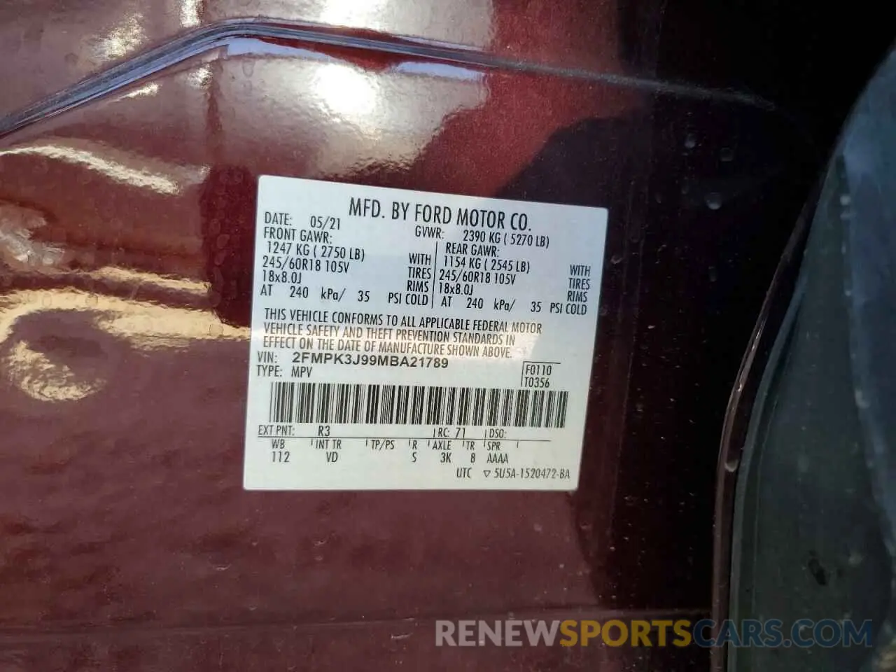 13 Photograph of a damaged car 2FMPK3J99MBA21789 FORD EDGE 2021