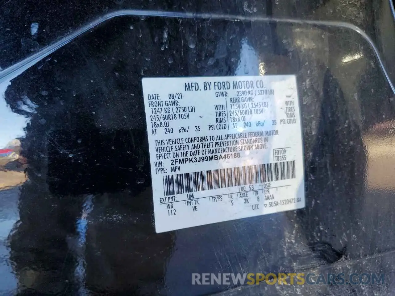 15 Photograph of a damaged car 2FMPK3J99MBA46188 FORD EDGE 2021