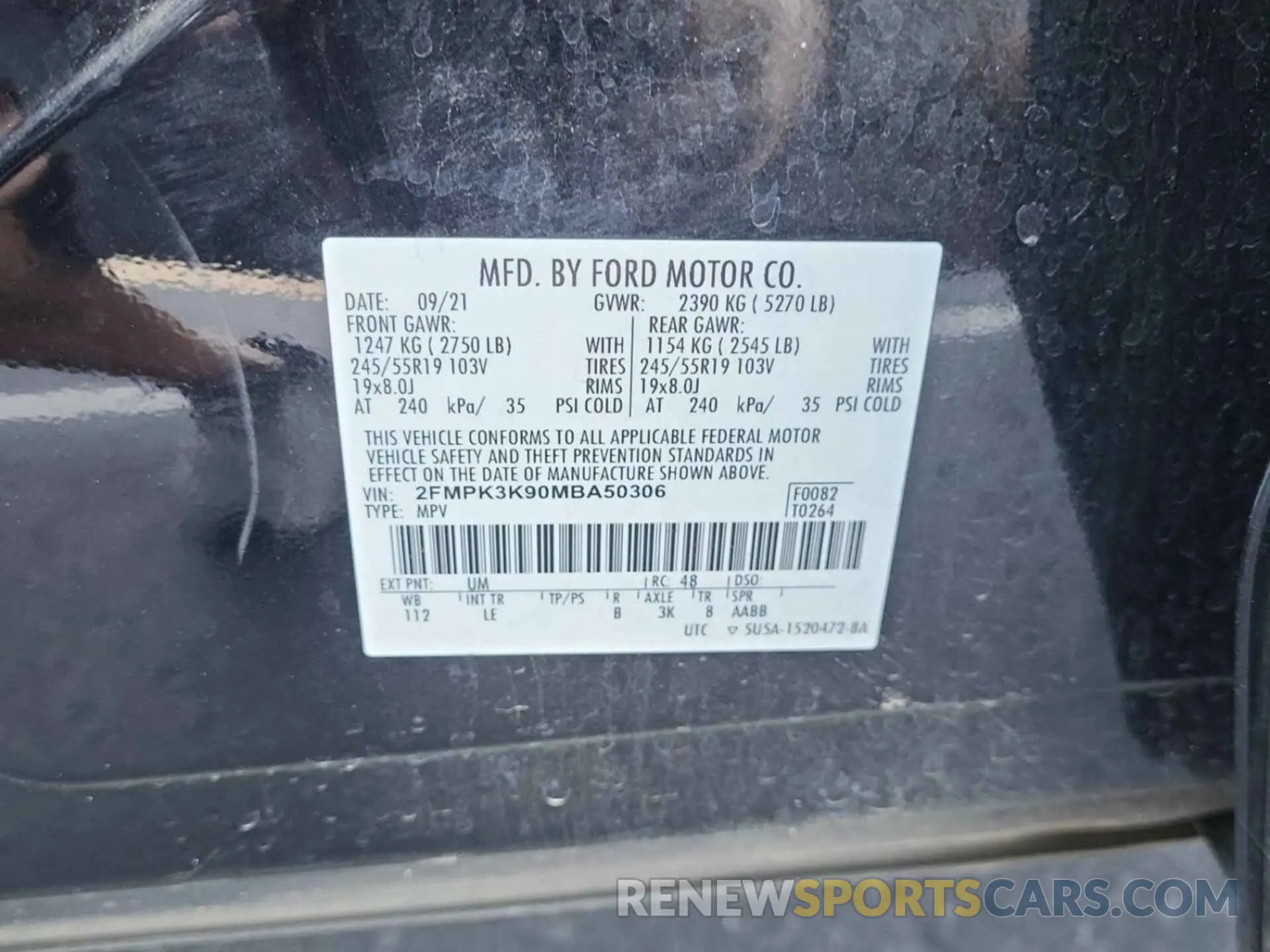 21 Photograph of a damaged car 2FMPK3K90MBA50306 FORD EDGE 2021
