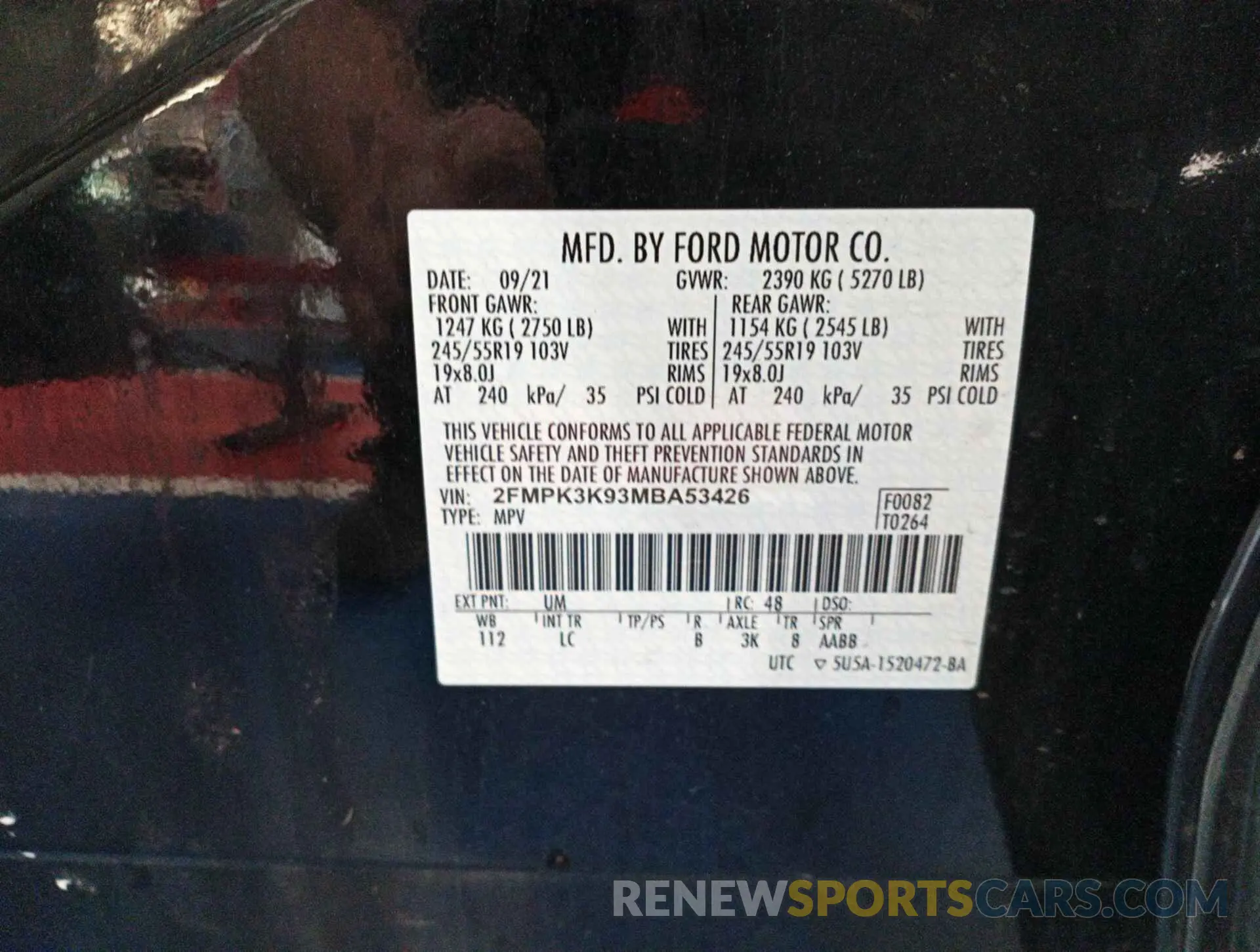 1 Photograph of a damaged car 2FMPK3K93MBA53426 FORD EDGE 2021