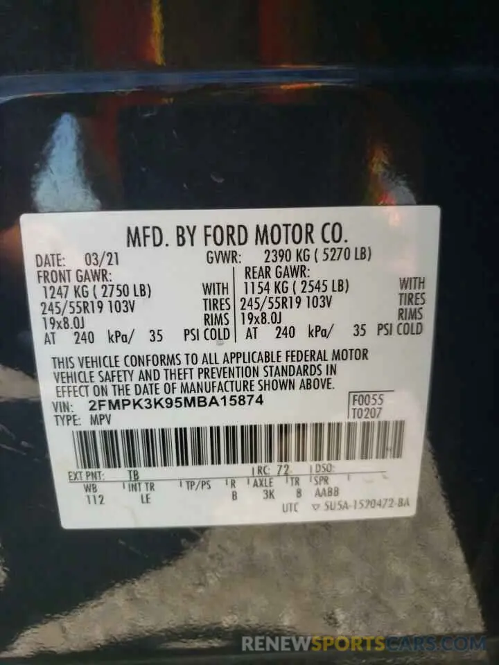 15 Photograph of a damaged car 2FMPK3K95MBA15874 FORD EDGE 2021
