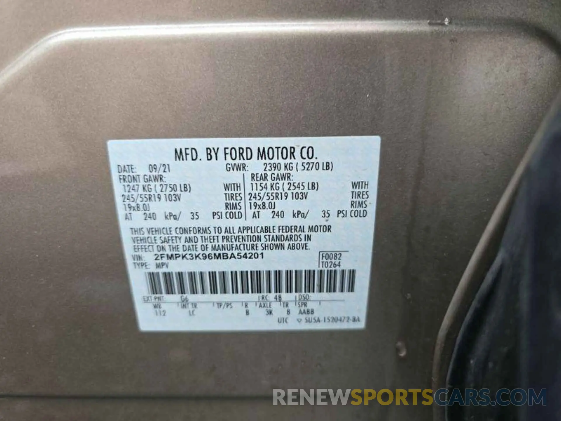 1 Photograph of a damaged car 2FMPK3K96MBA54201 FORD EDGE 2021