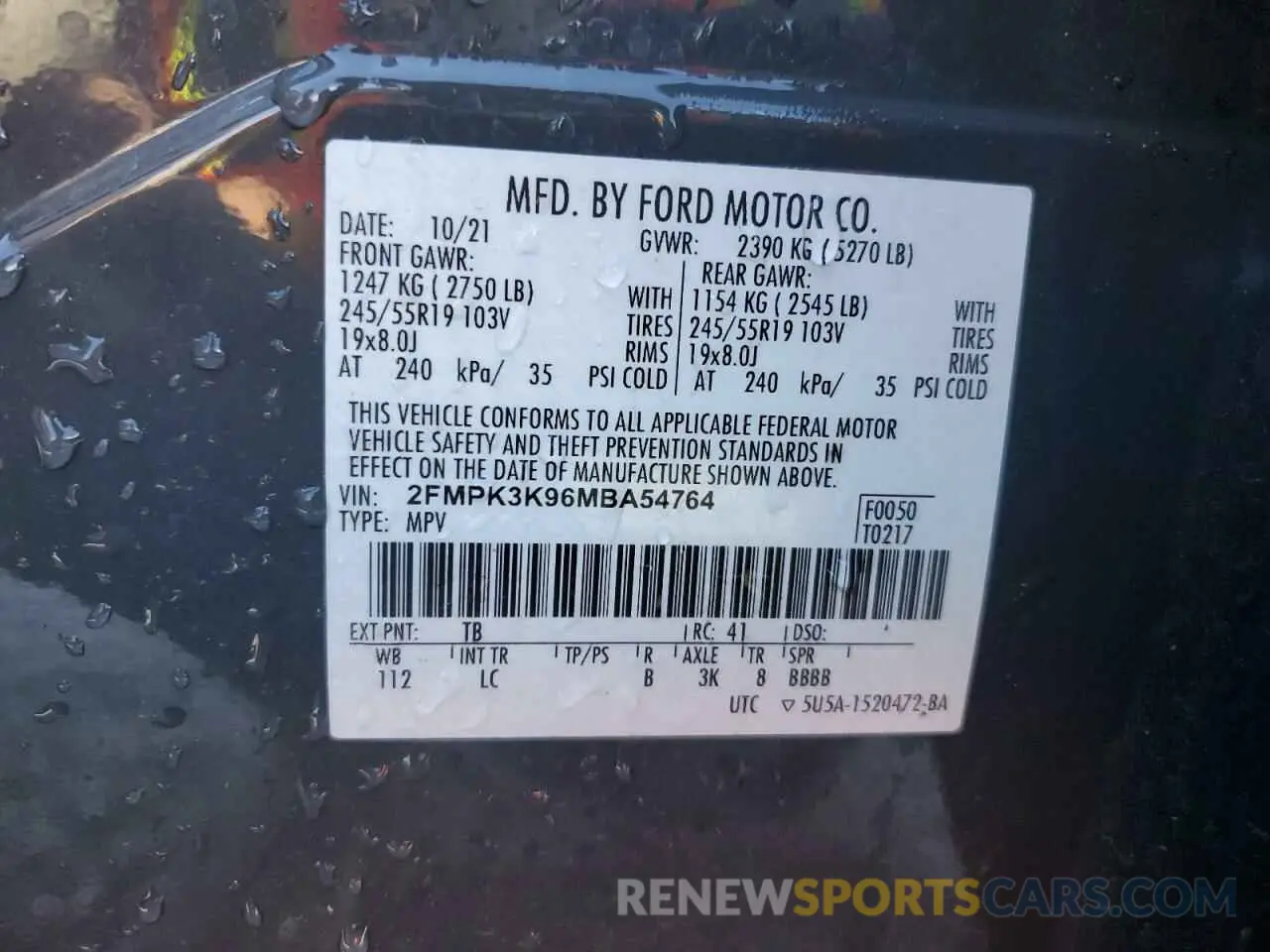 12 Photograph of a damaged car 2FMPK3K96MBA54764 FORD EDGE 2021