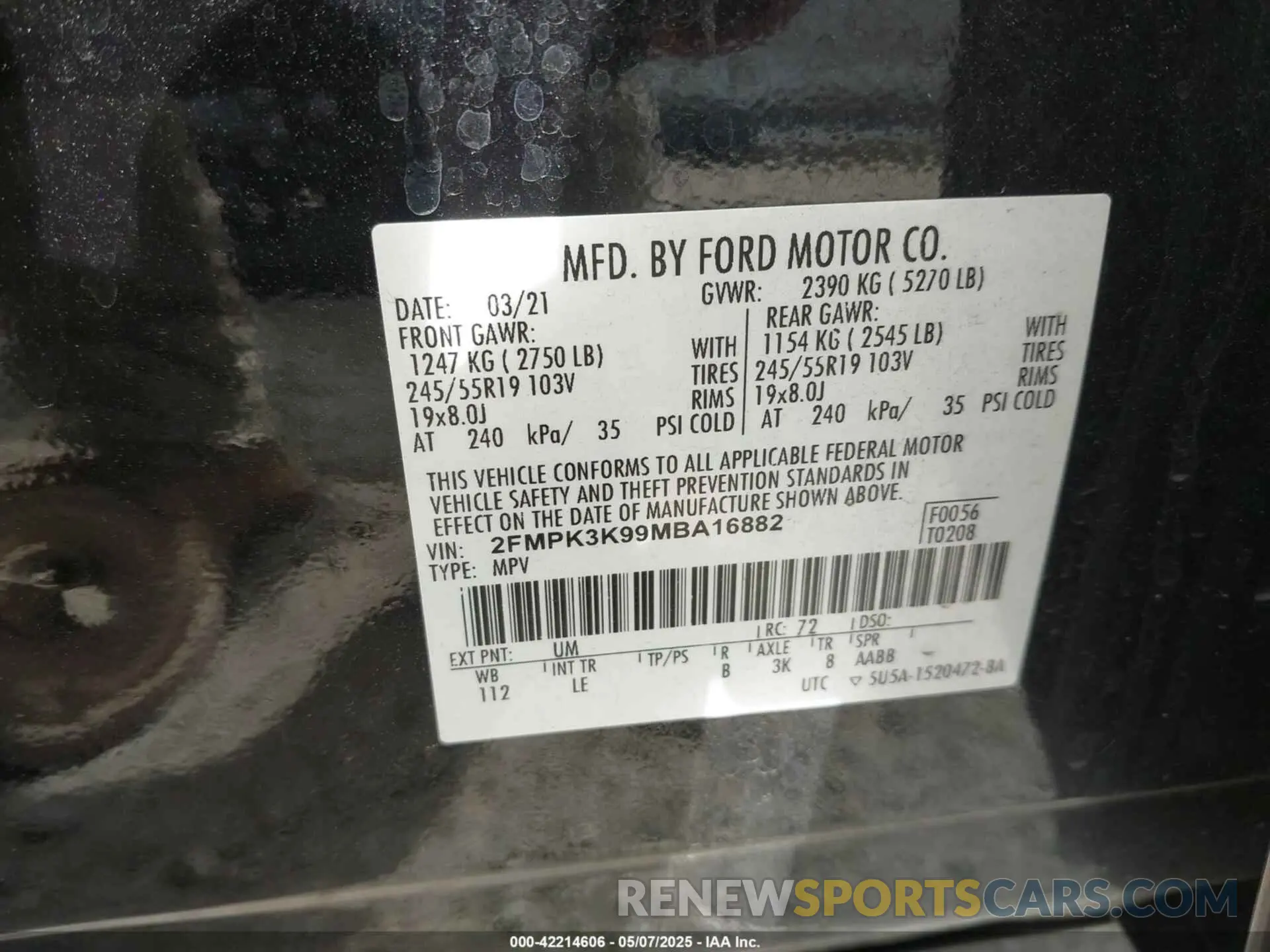 9 Photograph of a damaged car 2FMPK3K99MBA16882 FORD EDGE 2021