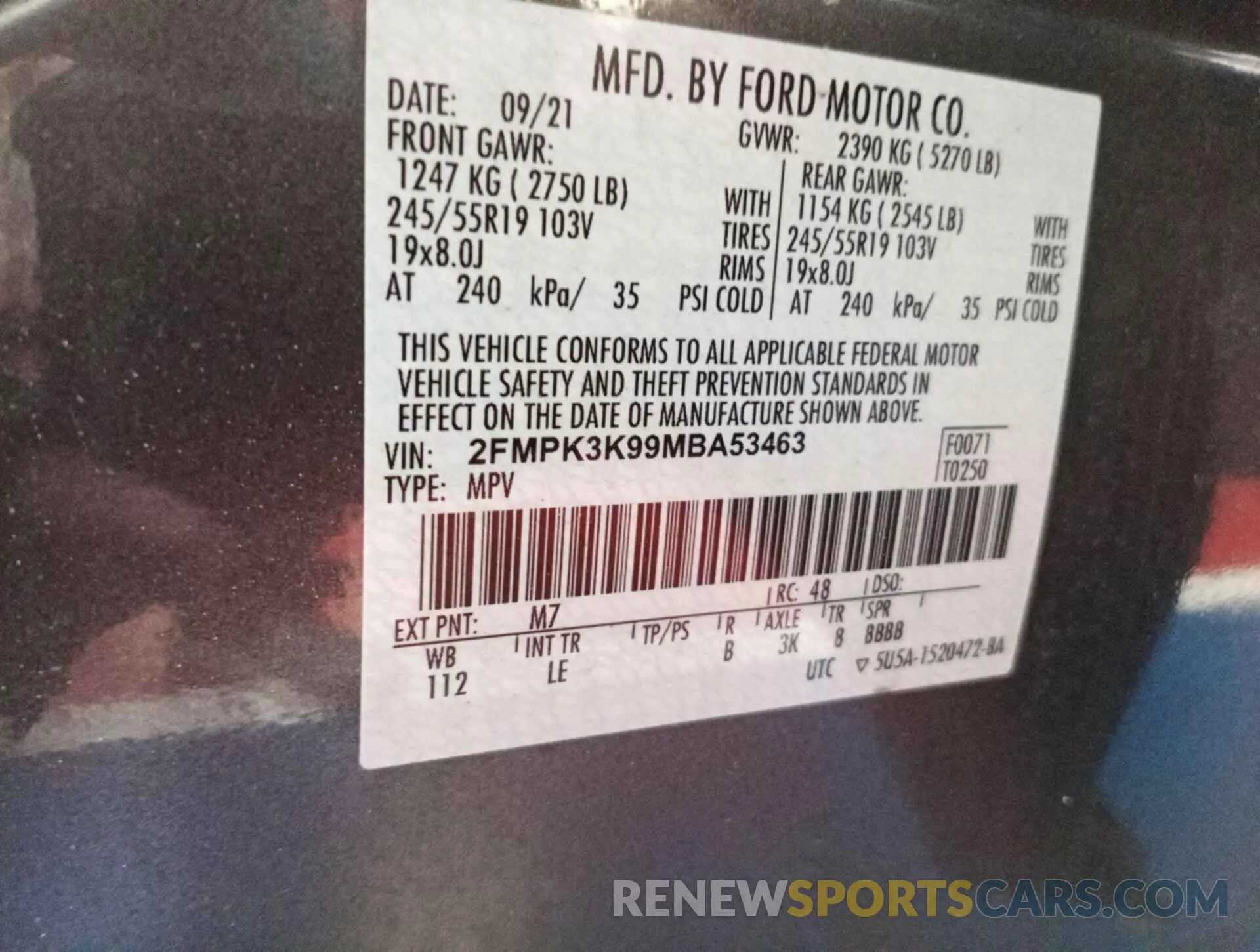 11 Photograph of a damaged car 2FMPK3K99MBA53463 FORD EDGE 2021