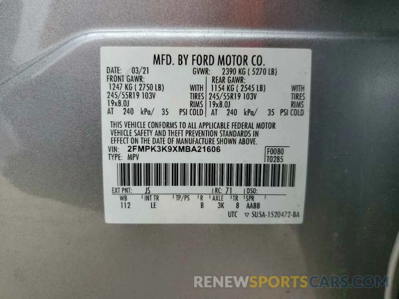 14 Photograph of a damaged car 2FMPK3K9XMBA21606 FORD EDGE 2021