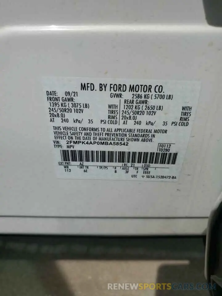 12 Photograph of a damaged car 2FMPK4AP0MBA58542 FORD EDGE 2021