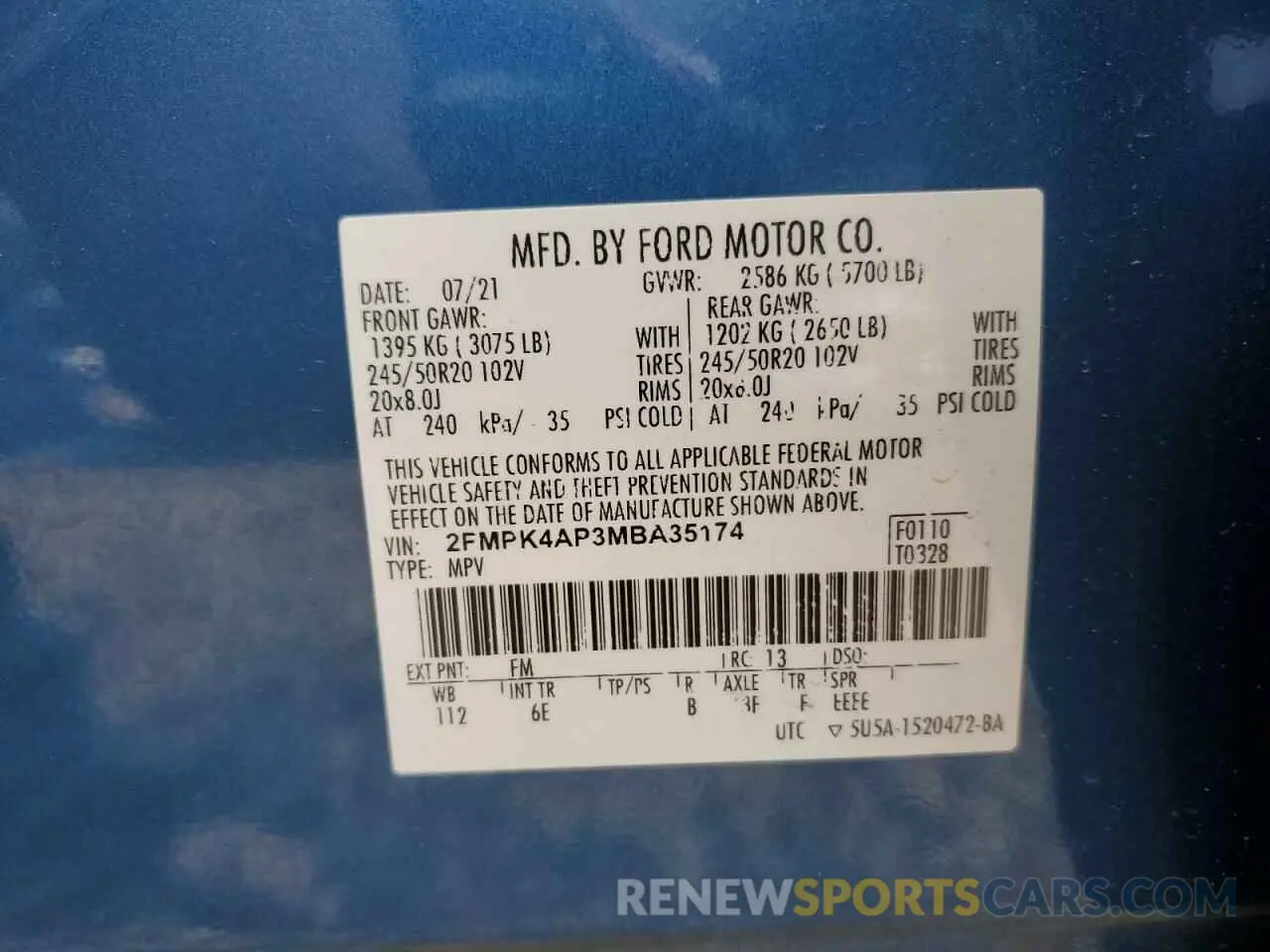 14 Photograph of a damaged car 2FMPK4AP3MBA35174 FORD EDGE 2021