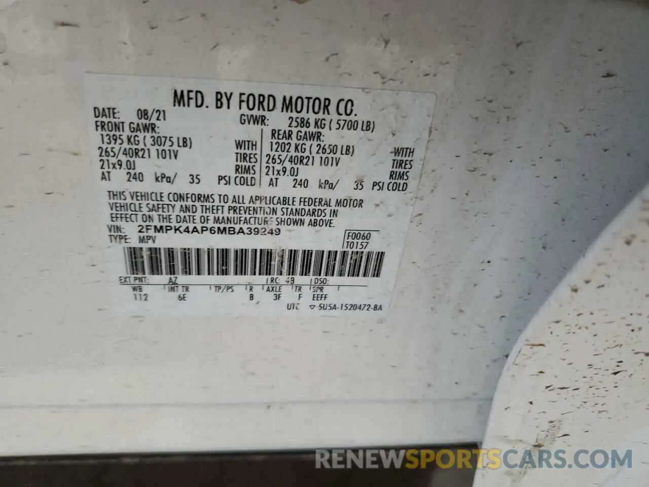 12 Photograph of a damaged car 2FMPK4AP6MBA39249 FORD EDGE 2021