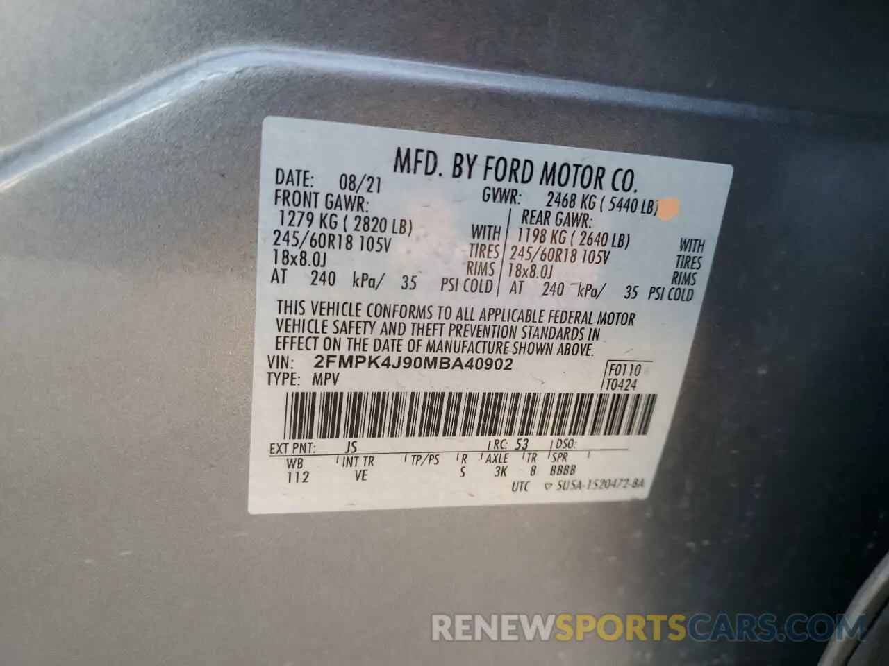 12 Photograph of a damaged car 2FMPK4J90MBA40902 FORD EDGE 2021