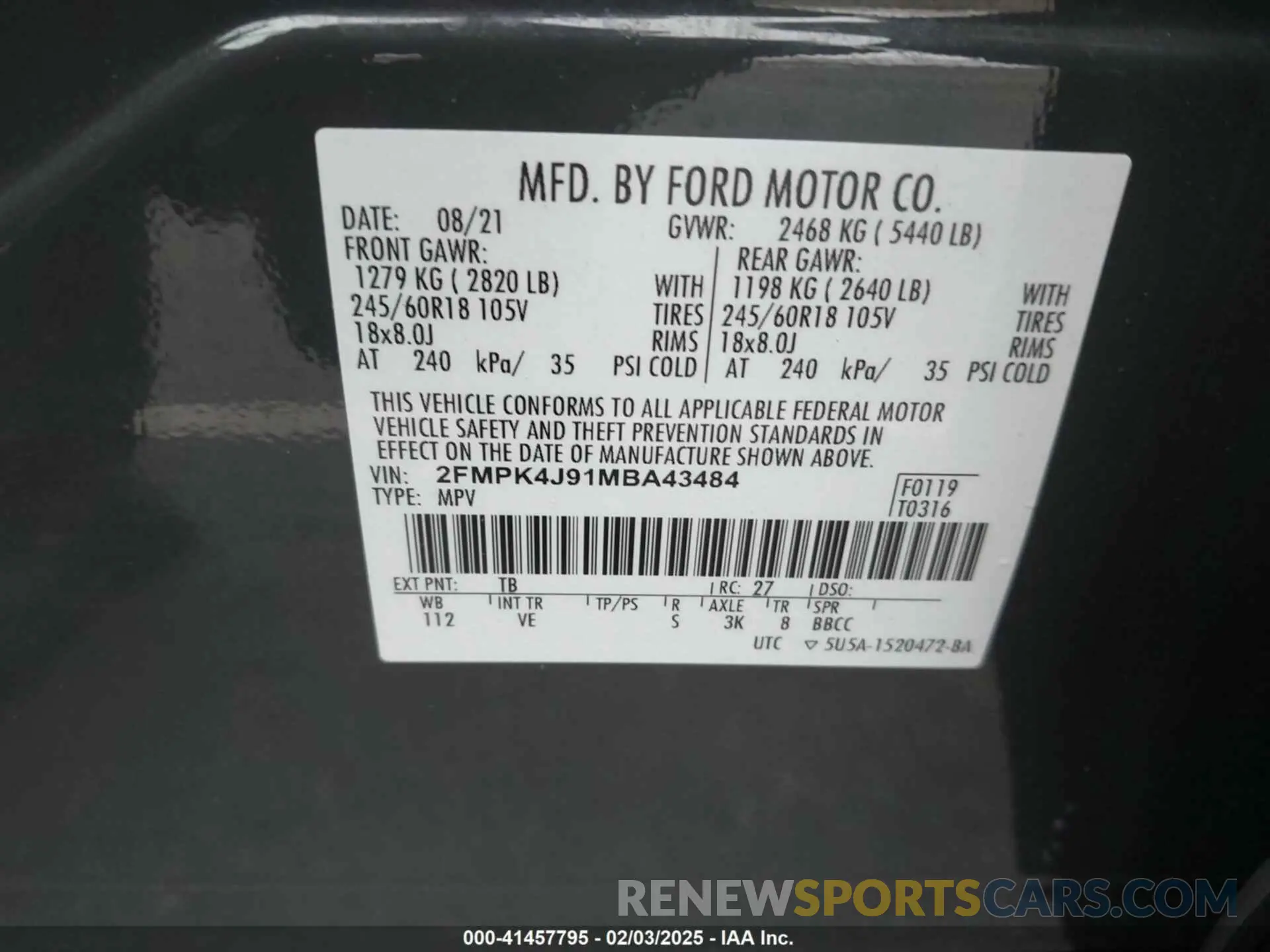 9 Photograph of a damaged car 2FMPK4J91MBA43484 FORD EDGE 2021