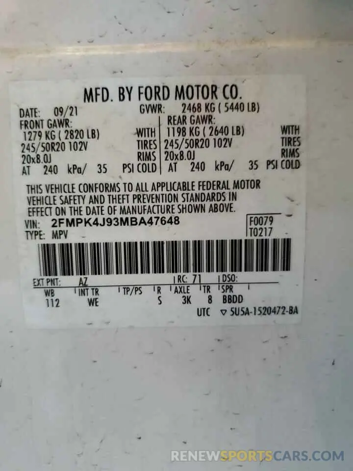12 Photograph of a damaged car 2FMPK4J93MBA47648 FORD EDGE 2021