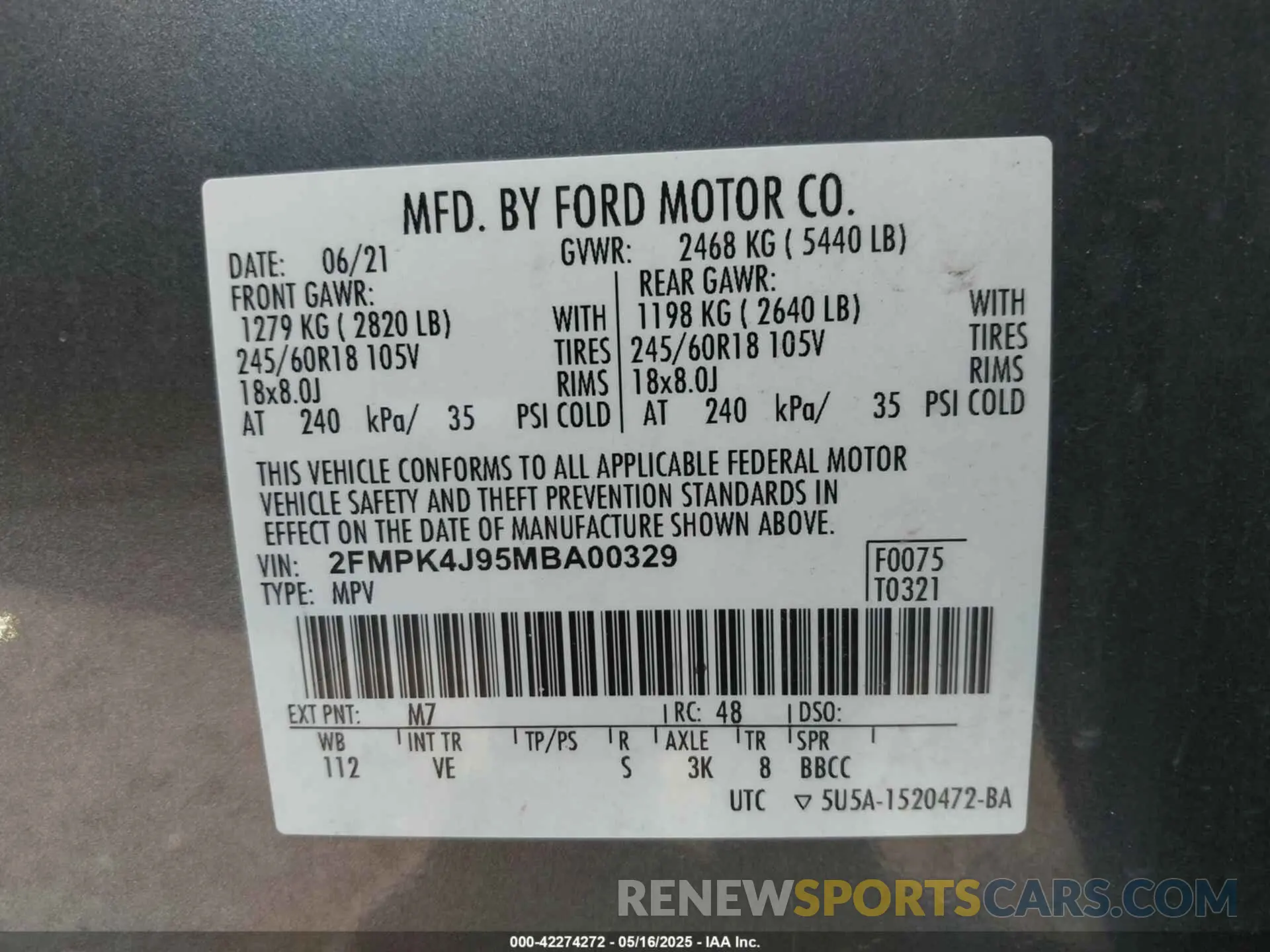 9 Photograph of a damaged car 2FMPK4J95MBA00329 FORD EDGE 2021