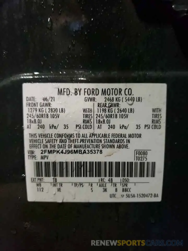 13 Photograph of a damaged car 2FMPK4J96MBA35378 FORD EDGE 2021