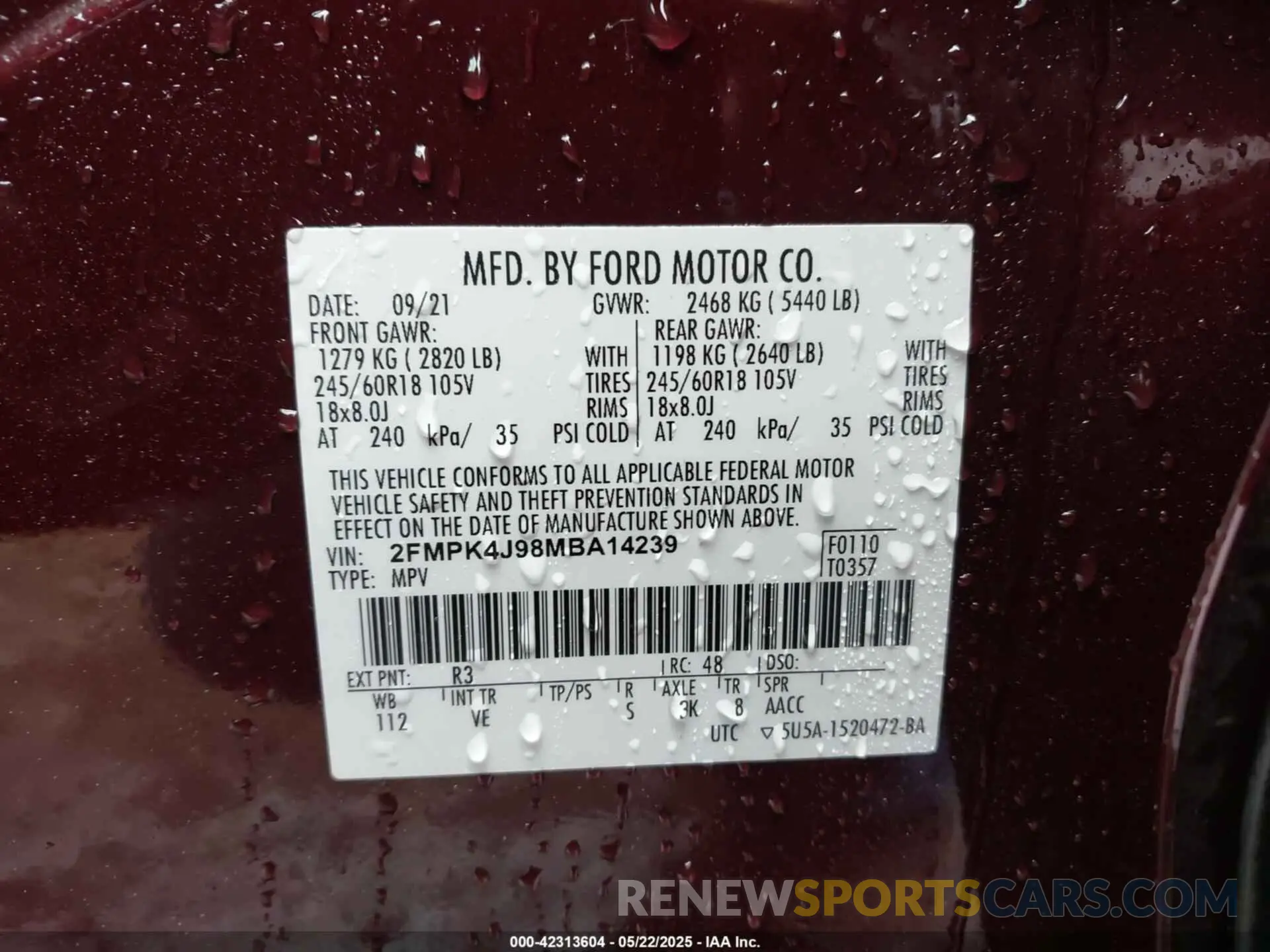 9 Photograph of a damaged car 2FMPK4J98MBA14239 FORD EDGE 2021