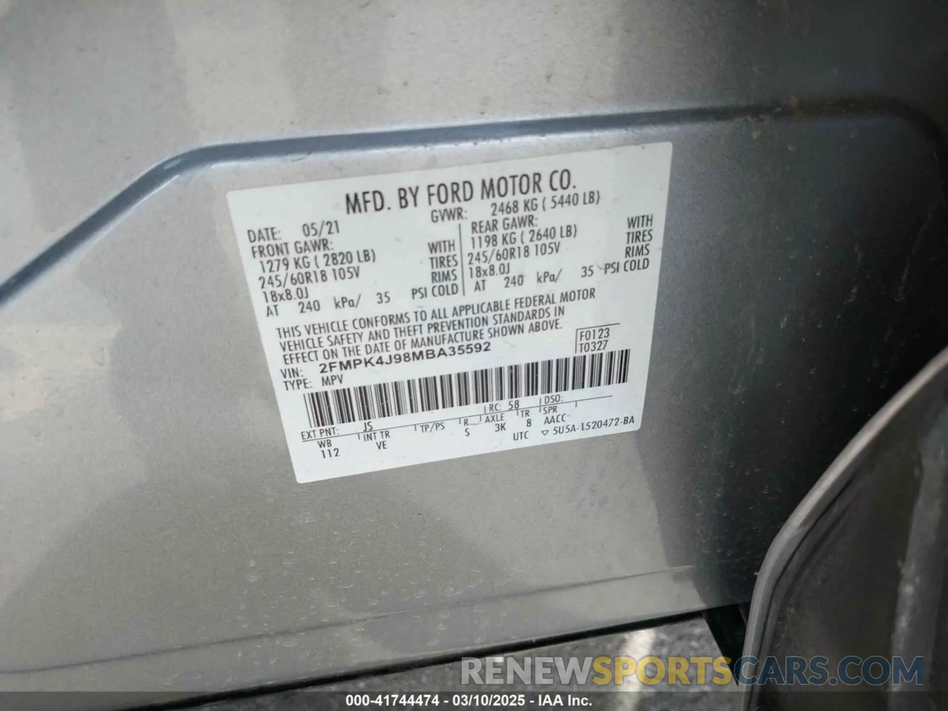 9 Photograph of a damaged car 2FMPK4J98MBA35592 FORD EDGE 2021