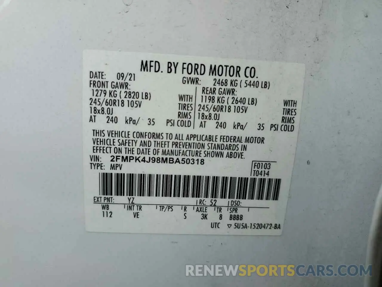 12 Photograph of a damaged car 2FMPK4J98MBA50318 FORD EDGE 2021