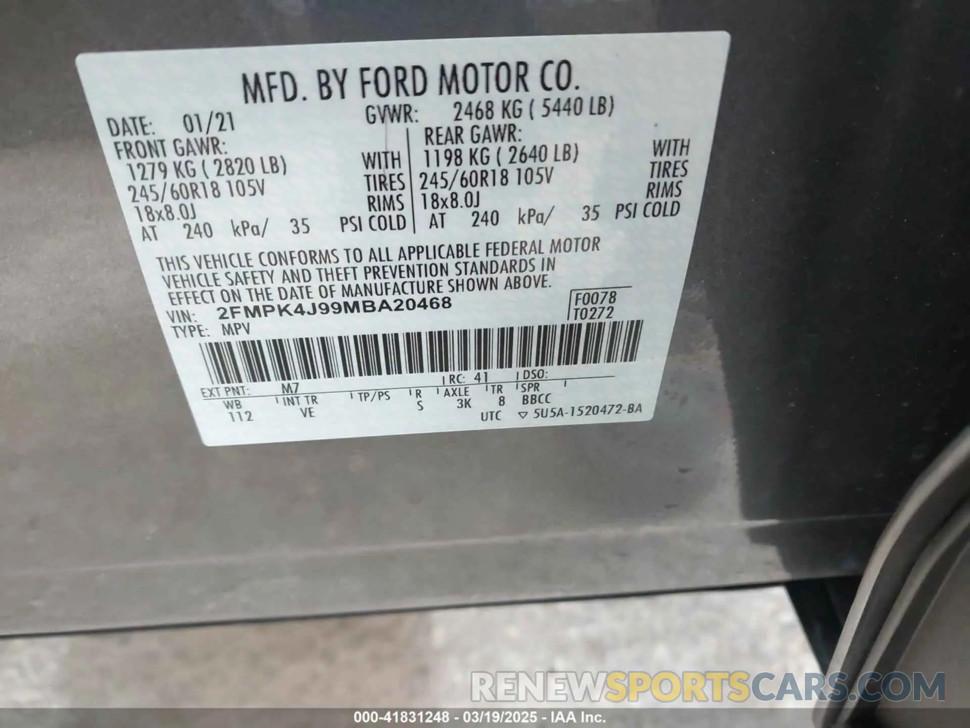 9 Photograph of a damaged car 2FMPK4J99MBA20468 FORD EDGE 2021