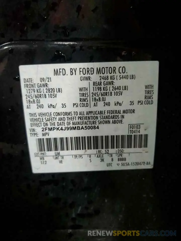 13 Photograph of a damaged car 2FMPK4J99MBA50084 FORD EDGE 2021