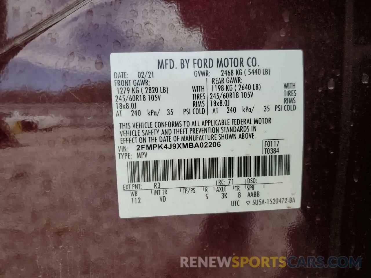 13 Photograph of a damaged car 2FMPK4J9XMBA02206 FORD EDGE 2021