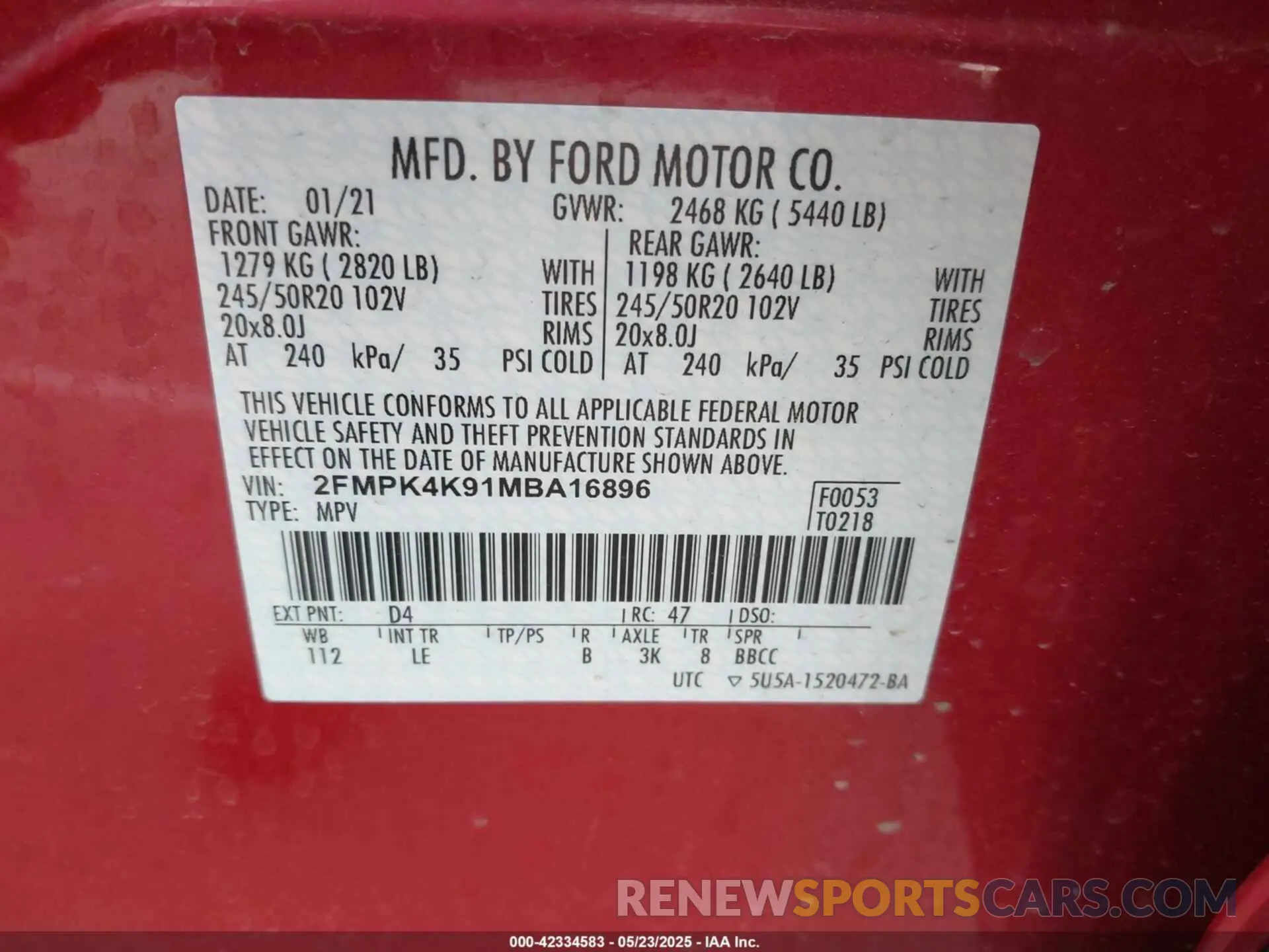9 Photograph of a damaged car 2FMPK4K91MBA16896 FORD EDGE 2021