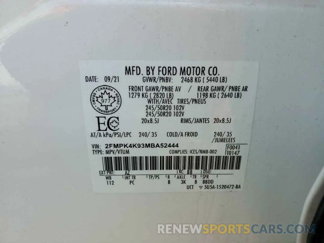 14 Photograph of a damaged car 2FMPK4K93MBA52444 FORD EDGE 2021