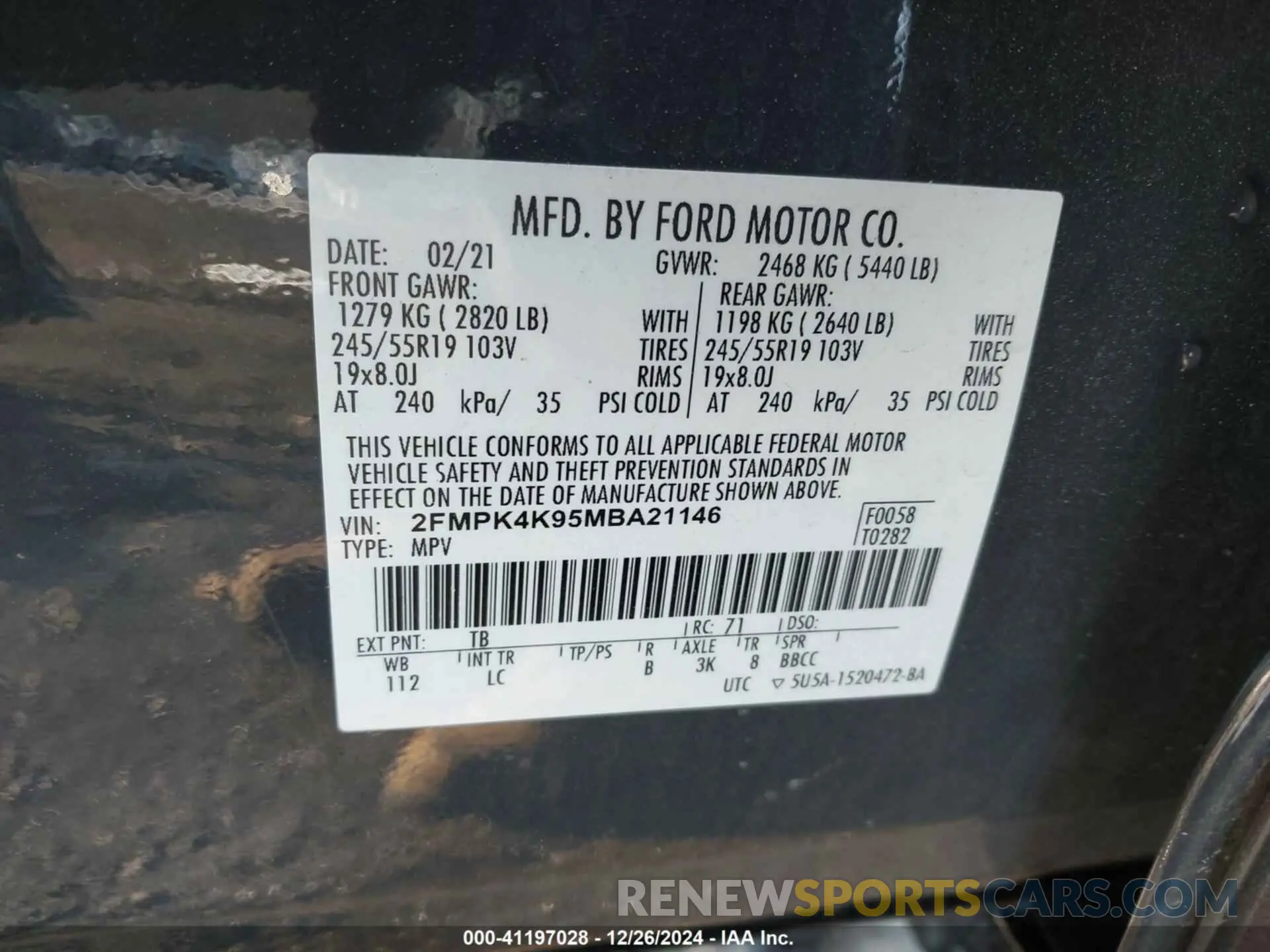 9 Photograph of a damaged car 2FMPK4K95MBA21146 FORD EDGE 2021