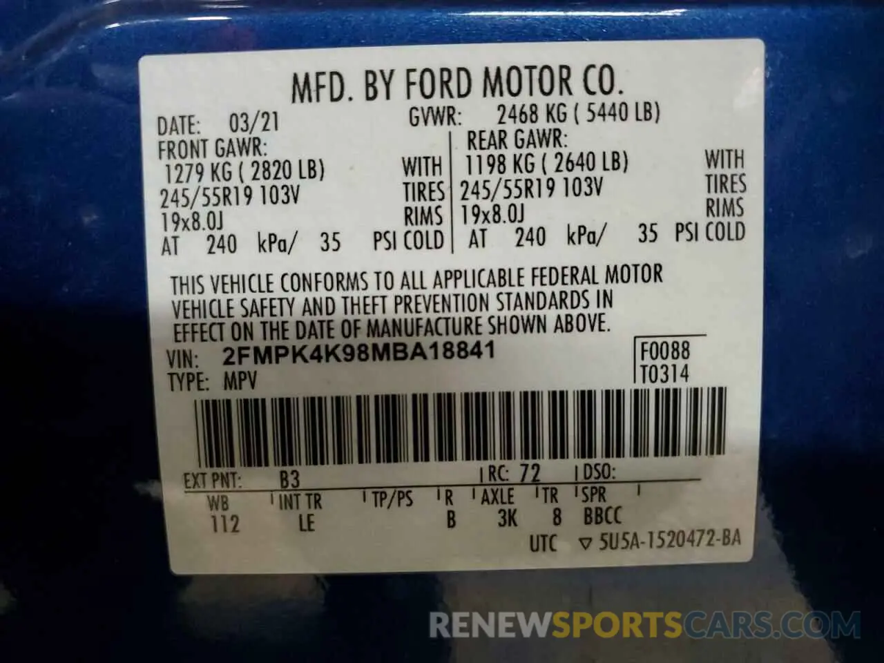13 Photograph of a damaged car 2FMPK4K98MBA18841 FORD EDGE 2021