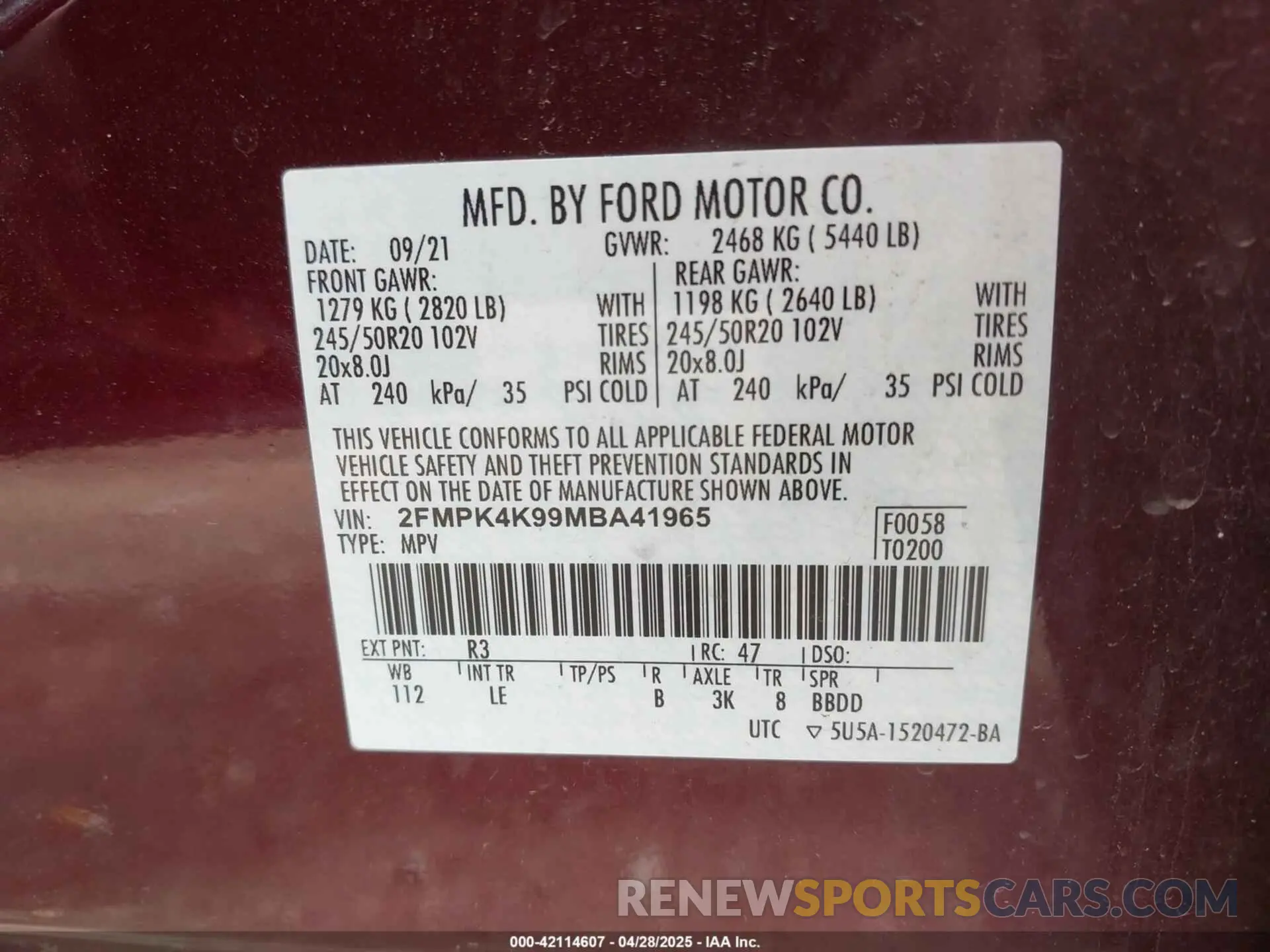 9 Photograph of a damaged car 2FMPK4K99MBA41965 FORD EDGE 2021